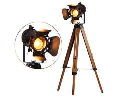 Lampara De Pie Diseno Negra Tripode Madera Alta Flexible Vintage Foco Cine Nautica Industrial E27(Bombilla no incluida)