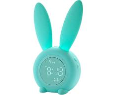 niaoqing3907 Luz Nocturna Reloj Despertador Conejo Silicona Inducción Lámpara de Noche con Pantalla de Temperatura Recargable