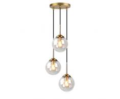 HJXDtech Industrial Retro Loft, lámpara de techo/luz colgante Lámpara colgante de racimo de 3 luces con pantalla de globo de vidrio de 15 cm y accesorios de metal de latón (Claro)