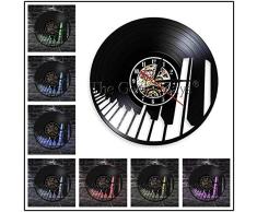 TPYFEI 1 Retrato LED Lámpara de araña Teclado de Piano Compositor de música clásica Disco de Vinilo Reloj de Pared Regalo para Piano Lover-Gray 12 Pulgadas sin LED