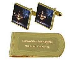 Select Gifts Lámpara de Genio de Tono Oro Gemelos Money Clip Grabado Set de Regalo