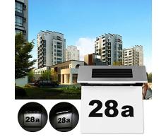 SUNJULY Luz de Número de Placa de Puerta Solar, Letreros Modernos de la Casa Placas Números de Puerta 1-9999 Nombre de la Calle Luz de Placa de Pared Exterior
