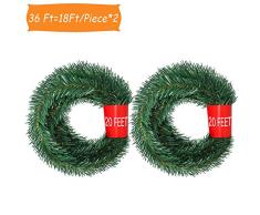 YQing 5.5 M Decoraciones de Navidad Guirnalda, 2 Piezas Navidad Pino Abeto Guirnalda Artificial Guirnalda Larga Verde Guirnalda Llana Festiva para chimeneas, Escalera, decoración de árbol de Navidad