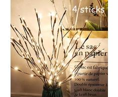 Luces de mimbre iluminadas, MUXAN 20 luces LED de ramas, cadenas de luz, luces decorativas para Navidad, Pascua, Halloween, fiestas y cumpleaños, Blanco, 4 unidades