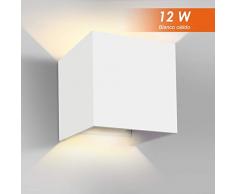 GHB 12W LED Apliques de Pared Lamparas de Pared Impermeable PI65 con Luz Blanco Cálido 2700K Universal para Decoración de Casa Jardín de Lluminación de Exterior y Interior