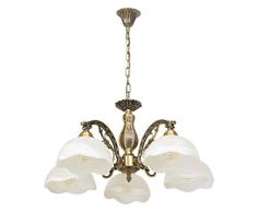 MW-Light 450010605 Lámpara de Techo, Làmpara de Araña, Estilo Clásico y Vintage, de Metal, Color Bronce Antiguo, 5 Luces, Plafónes de Vidrio Mate, Adornado Con Ornamento Original, Para Salón O Dormitorio, Bombillas en el