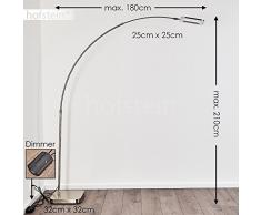 Lámpara de pie LED de metal en níquel mate, para salón, dormitorio, oficina, en arco, regulable, altura y alcance ajustables, 3000 Kelvin, 1500 lúmenes