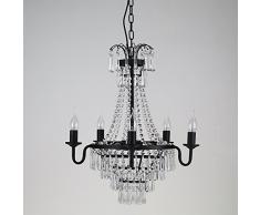 Retro Vendimia Colgante de luz Lujoso Cristal soltar Lámpara colgante Negro Redondo Hierro Viento industrial Diseño Luz cristalina Araña de luces Candelabro para Sala Cuarto Isla de cocina Escalera Loft Balcón Bar sala Casa Suspensión luminación