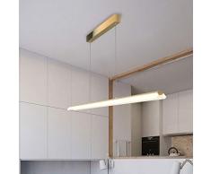LED Lámpara colgante mesa de comedor Lámpara Luz colgante alargada regulable Acrílico 100cm Larga Altura ajustable Comedor Bar Mostrador Lámpara de oficina Restaurante con Control Remoto 28W Dorado