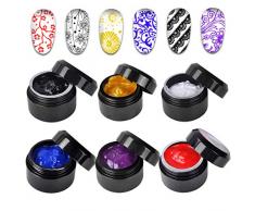 Biutee Gel de Estamping 6 cajas Esmalte para Stamping de 8ml Sellar en Lampara Color de Negro,Blanco,Dorado,Azul,Rojo y Violeta