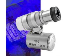 Microscopio LED Mini 60X joyería Lupa Iluminada Lentes Aumentos Luz UV A Pilas Monóculo