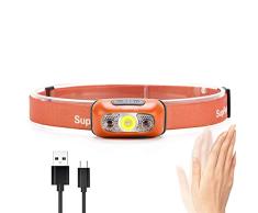 Supfire Linterna Frontal LED 500 Lúmenes LED CREE Lámpara de Cabeza con Interruptor de Temperatura Inducción,Recargable con Cable USB Directamente,5 Modos para Camping Ciclismo,Modelo HL05