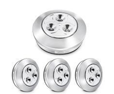 SOAIY [Versión mejorada] 4 PCS - Luz led adhesiva para interior con pulsador, Lámpara nocturna inalámbrica en el armario, maletero del coche, habitación, cocina [Clase de eficiencia energética A+++]