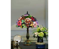 12 Pulgadas Vintage Pastoral Flores Hermosas Vidrieras de Colores Estilo Lámpara de Mesa Lámpara de Dormitorio Lámpara de Noche