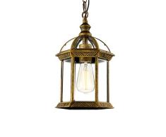 Memnk Lámpara de linterna colgante al aire libre Lámpara de techo clásica europea Colgante de iluminación de isla Casa de campo Farol vintage Lámpara colgante de porche en bronce frotado con aceite E2