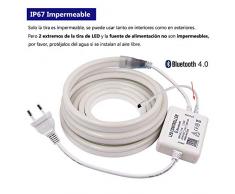 XUNATA Bluetooth luz Flexible LED Neon Musica, 220V 5050 60 LEDs/m RGB Tira LED + Control Remoto, IP67 Impermeable Interior Intemperie Escalera de Techo Luces Decoración - 1m