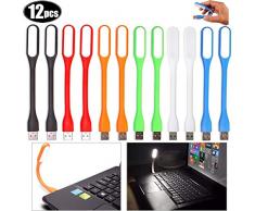 AMZANDY NEW 12 Unidades USB LED luz, Mini USB LED lámpara, Flexible de luz para portátiles, Tablets, Powerbanks, PC -Nachtlampe, Leselampe, Laptoplampe(6 Colores)