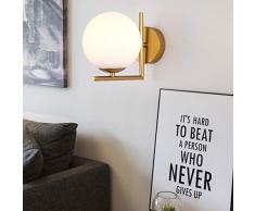 Bola Luz de pared, Moderno Apliques de pared Cortina de cristal del globo de blanco Espejo baño led Para Dormitorio Pasillo Lámpara de pared 1 E27 Ligero-dorado 5.9x7in