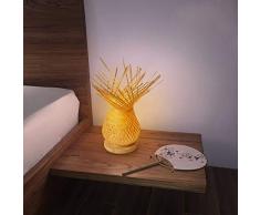 BarcelonaLED Lámpara de mesa Vintage pantalla en mimbre bambú trenzada rústica, base de madera con portalámparas E27 LED para cabecera dormitorio salón escritorio mesita de noche