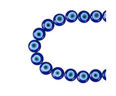 NBEADS 1 filamento (Alrededor de 38 Piezas) Azul Plano Redondo Mal de Ojo Hecho a Mano Lámpara de Cristal Cuentas Espaciador Cuentas para Pulseras Collar bisutería