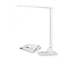 TaoTronics Lámpara Escritorio Usb LED Con puertos usb cargador (4 Modos Lectura, Estudio, Relajamiento, Sueño) 5 Niveles de Brillo, Diseño elegante, Color Blanco