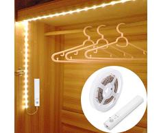 OriFiil 45LED 150cm Tiras LED, Luz Armario Luces LED Nocturna con Sensor de Movimiento para Pasillo Baño Cocina Escalera (funciona con 4 pilas AAA, No Incluidas) (150cm)