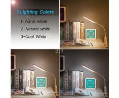Lámparas de escritorio de LED y Lámpara de abrazadera, 3 color de la iluminación, Batería recargable (2000mAh), sin-escalones luminosidad regulable, 360⁰ flexible y control táctil, Lampara de lectura para dormitorio despacho