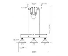 COCOL Lámpara Colgante Vintage Vintage, araña Industrial Retro, Bar E27 Edison lámpara Colgante, araña Industrial Luces Colgantes de Metal Rueda de Estilo con Onda Retro Ajustable-Negro