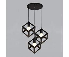 Industrial Vintage Retro Lámpara de techo,Iluminación colgante pintada industrial del hierro,Metal cage Lámpara colgante Comedor Lámpara colgante E27 Enchufe Exclud de la bombilla-B-3-Lights