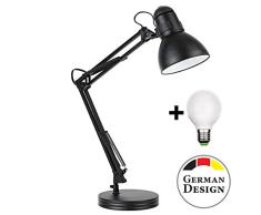 Lámpara de mesa de lectura de escritorio retro flexible Lámpara de mesa de noche Lámpara de arquitecto giratoria con brazo articulado de metal incl. bombilla LED gratis