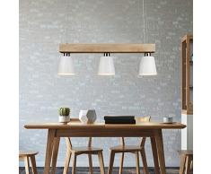 GBLY Lámpara colgante LED mesa de comedor madera 3 llamas blanco cálido lámpara de mesa de comedor ajustable en altura para comedor sala de estar restaurante de oficina, blanco, E27 iluminante incl.
