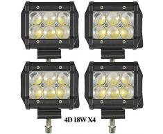 Leetop 4X 18W 90 Grados LED Faro de Trabajo LED Luz de lnundación Proyector de Luz 4D Ojo de Pez LED IP67 Impermeable Luz Lámpara Iluminación para Camiones