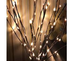 Donpow Luces de rama, LED Luces decorativas alimentadas por batería con 5 ramas 20 luces LED para habitación nórdica Dormitorio Luz de noche pequeña Barra transparente Decorativa Blanco cálido 2pcs