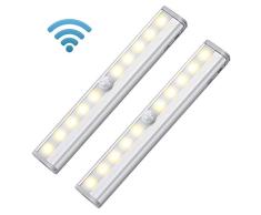 Sensor de movimiento inalámbrico, luz nocturna LED con batería y tira magnética, iluminación para debajo del armario, armario, contador de armarios, escaleras de cobertizo, amarillo