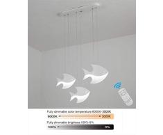 ZOOVQI Lámpara Colgante Moderna Llevado Peces De Tabla Creativa Comedor Pendelleuchte Acrílico Decorativa Control Remoto del Dibujo Animado Arte La Péndulo Que Cuelga Moda Araña para Cenar Blanco,3