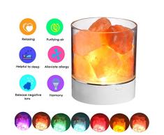 Lámpara de sal del Himalaya,roca de cristal natural 7 colores luz de sal, con de control regulable de lámpara de mesa, lámpara de dormitorio de cabecera mejor para regalo creativo de salud