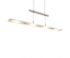 Briloner Leuchten 4005-012 Lámpara de techo LED para mesa de comedor, salón, 18 W, 1600 lúmenes, altura regulable, cristal parcialmente satinado, 850 x 1.700 mm (largo x alto), nÃquel mate