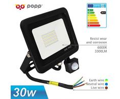 Popp Foco con Sensor Movimiento 30W Proyector LED Exterior Iluminación de Exterior Segura, Impermeable IP65, Lámpara de luz blanca para Jardín, Camino,resistente al agua.