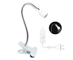 Luxvista E27 Lámpara Soporte Flexible 38CM Manguera Larga Lamp Holder Clip LED Multifunción Luz Mesa Flexo de Pinza Cuello de Cisne con Interruptor EU Enchufe para Maquillaje/Manicura/Lectura nocturna