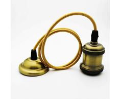 E27 Lámpara colgante VINTAGE portalámparas, Retro de la Industria Bronce Color Candelabros, antigüedad metal – Lámpara de techo, cable de tela colgante Leuchten lámpara pantalla, Loft estilo