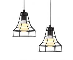 2 pieza Vintage – Lámpara de techo, Retro Sombrero Forma E27 Pantalla, Negro – Lámpara de techo, metal alambre estructura de candelabros, creativos plafón Hierro Lámpara de techo