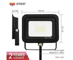 POPP® juegos de 5 y 10 Floodlight Led Foco Proyector Led 10w 20w 30w para Exterior Iluminación Decoración 6000k luz fria Impermeable IP65 Negro y Resistente al agua. (Focos 20 Watios, 1 unidad)