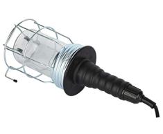 Electraline 70303 Lámpara de trabajo portátil, cable de 5 metros, 60W, Uso en construcción/Inspección/Taller/Bodega/Trabajo/Garaje, rejilla de protección de metal