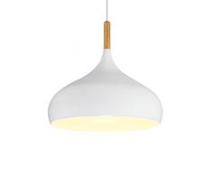 Lámpara Iluminación Colgante Moderno E27 Dormitorio Comedor Cocina Lámpara de Techo, Retro Madera Pantallas de iluminación, Colgante de Luz, Blanco