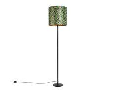 QAZQA Clásico/Antiguo Lámpara pie negra pantalla terciopelo pavo real/oro 40cm - SIMPLO Textil/Acero Cilíndra/Alargada/Redonda Adecuado para LED Max. 1 x 60 Watt