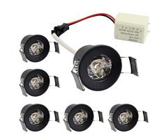 Mini luz LED empotrada de 1.06 pulgadas, 100 lúmenes, luces de techo, paquete de 6, aluminio, negro, blanco frío 6000K 1.5 vatios 220 voltios