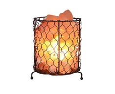 Yaione Hierro del estilo de la jaula de metal de la vendimia Forma de la montura Natural de cristal de sal de roca de la lámpara del purificador del aire del sitio casero de luz de la noche de la deco