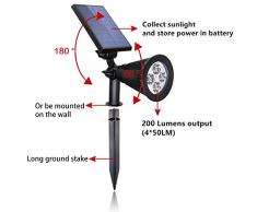2200 mAh de la batería / ultra brillante al aire libre Solar Powered luz del proyector LED Spot luz de inundación de la yarda del césped Jardín Patio Patio de madera Accent Seguridad Paisaje Luz Camino de entrada Camino (Pack de 2)