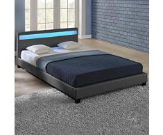 Corium Cama de Matrimonio Elegante tapizada en Piel sintética - con Sistema de iluminación LED - 140x200cm (Gris Oscuro) - diseño Moderno