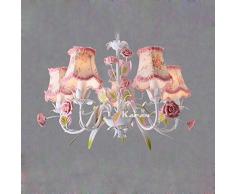 País rústico salón lámparas de araña Hoja de metal con pantalla de tela de flores con rosa Cerámica Rose dormitorio lámpara colgante Contador de bar comedor techo alumbrado